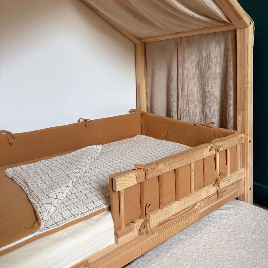 Tour de lit cabane double gaze camel