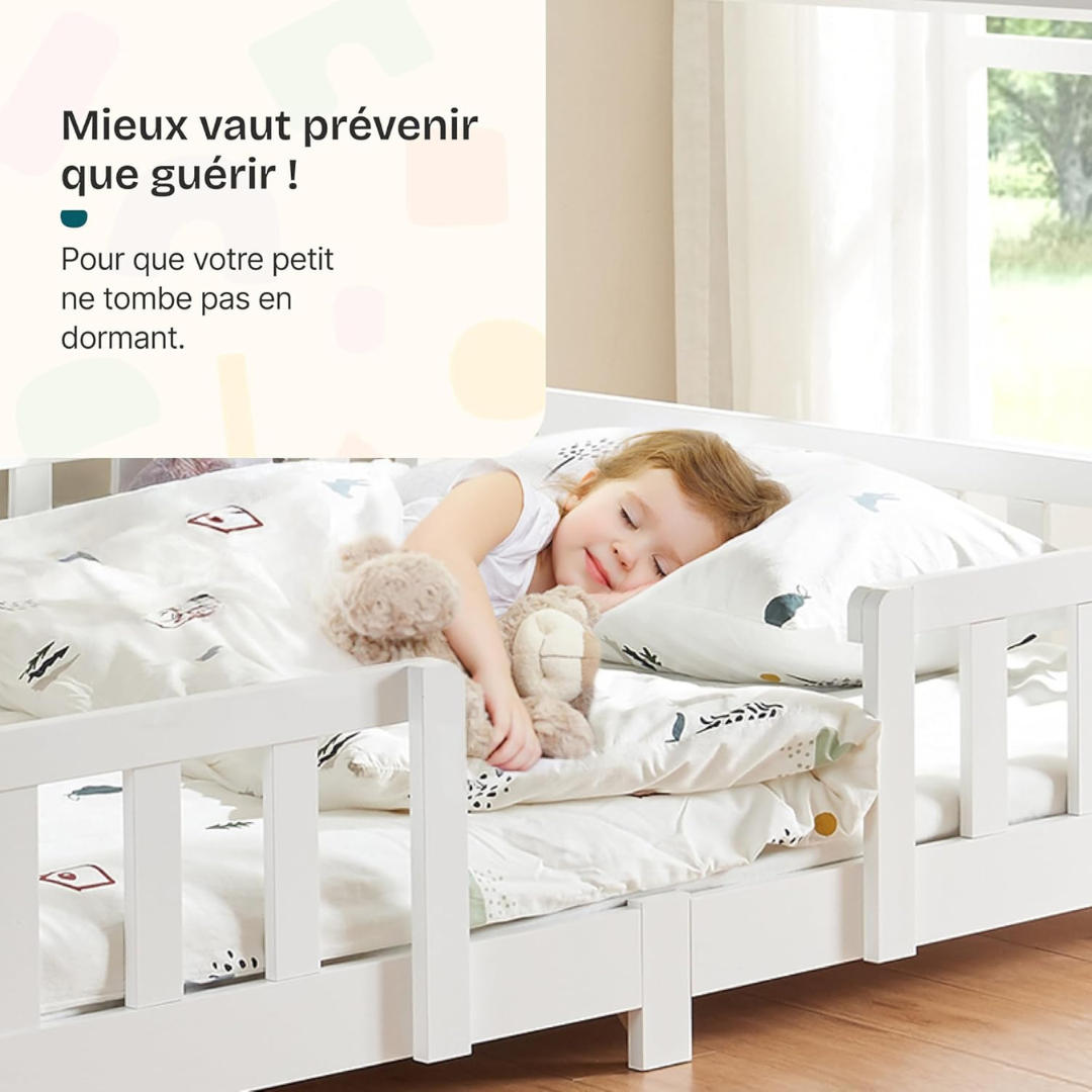 Lit cabane avec barrière + matelas - 90x200cm - Blanc