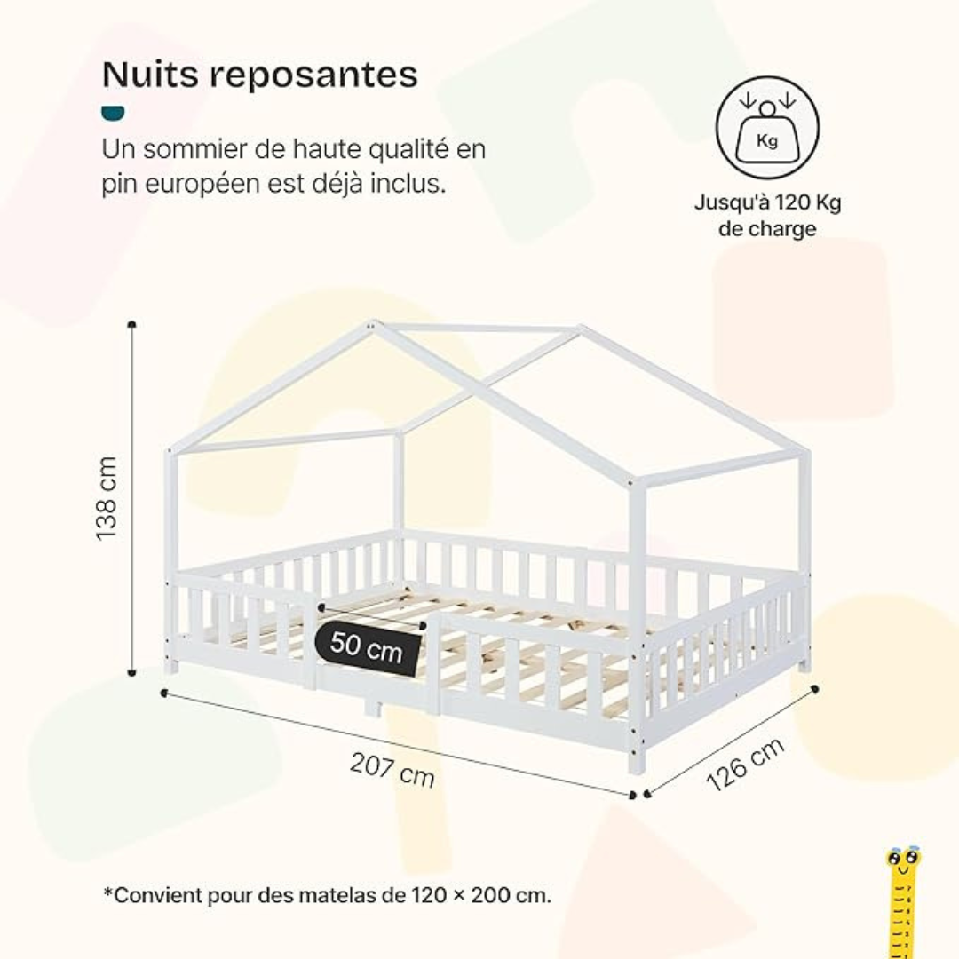 Groot tweepersoons kajuitbed met slagboom - 120x200cm - Wit