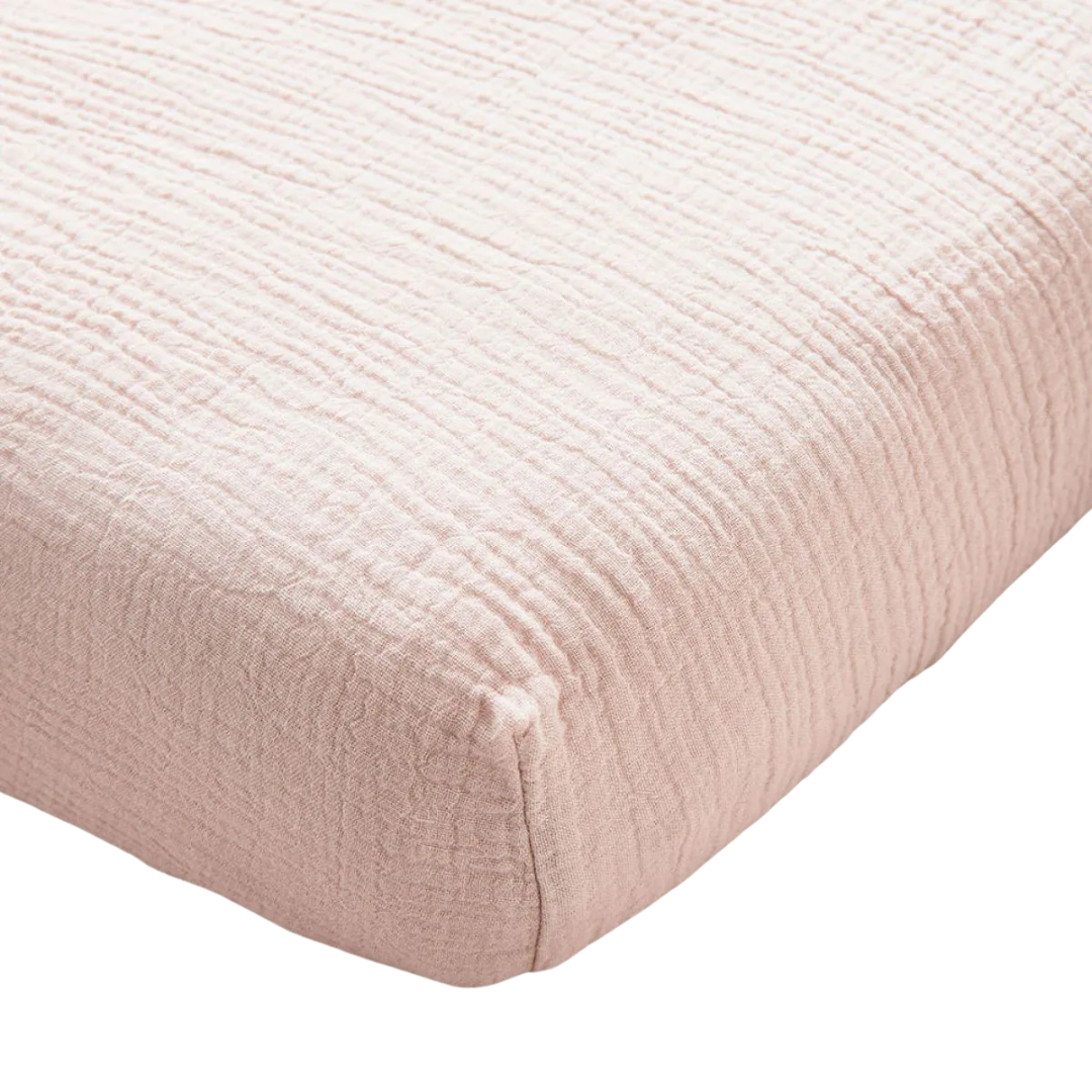 Drap housse double gaze coton BIO - Rose pétale