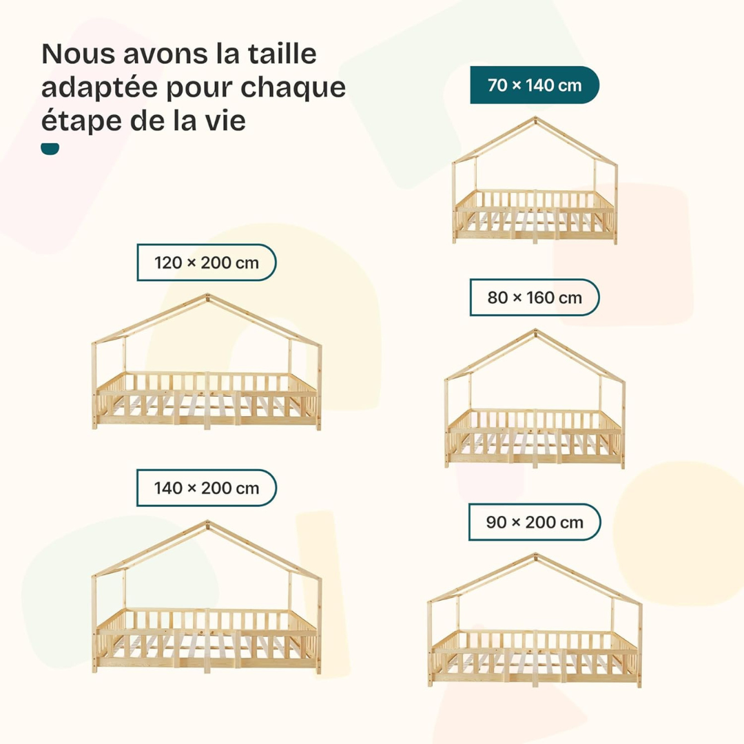 Lit cabane avec barrière - 90x200 cm - Bois naturel