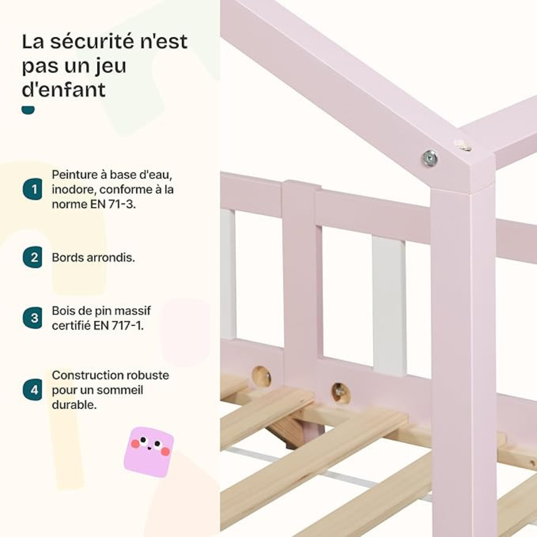 Lit cabane avec barrière 90x200cm