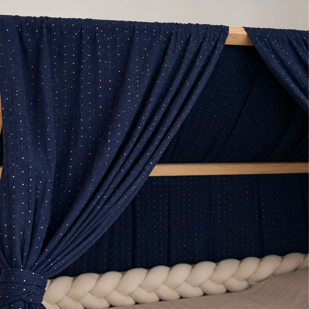 Ciel de lit cabane (pack de 2) Bleu nuit pois dorés
