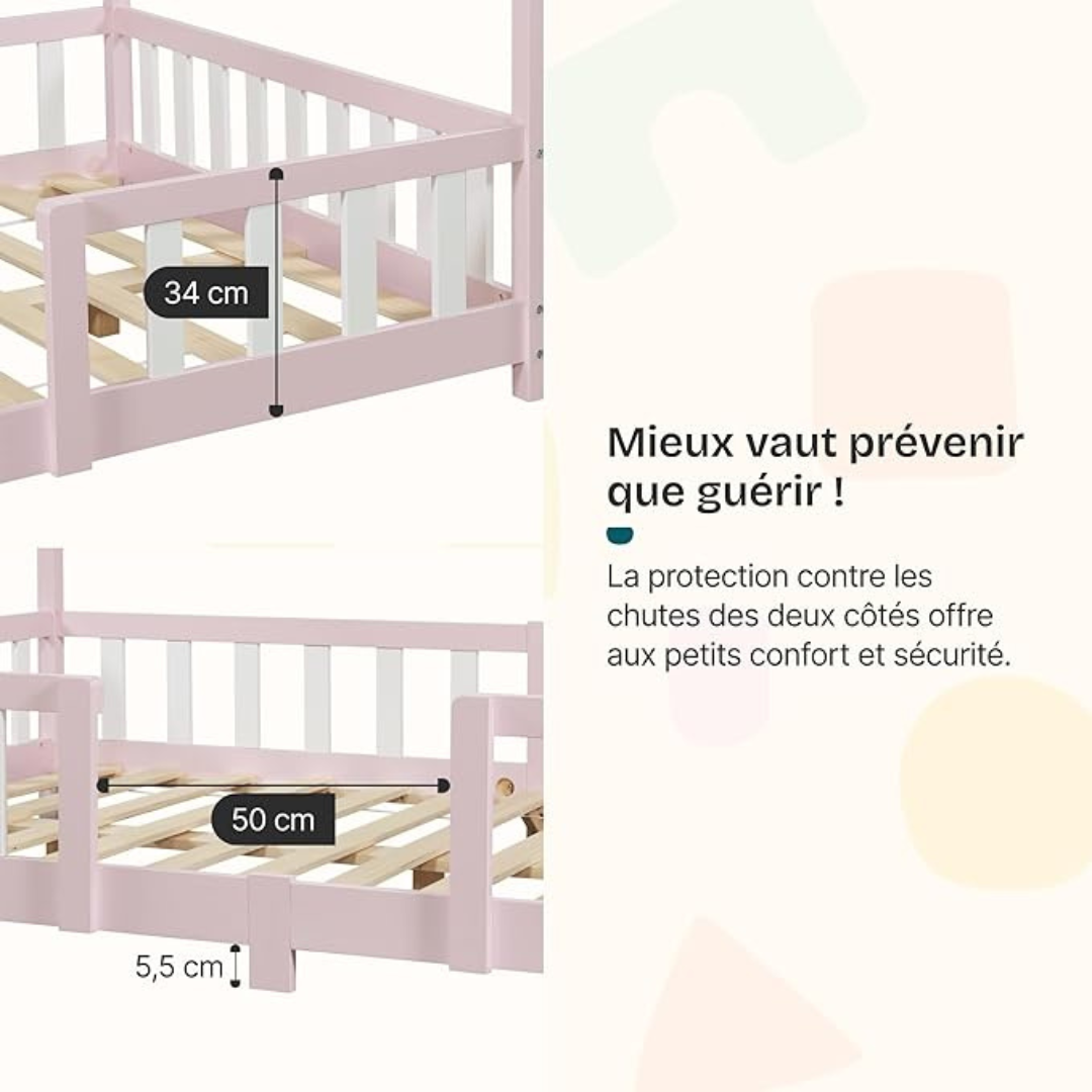 Lit cabane avec barrière 90x200cm