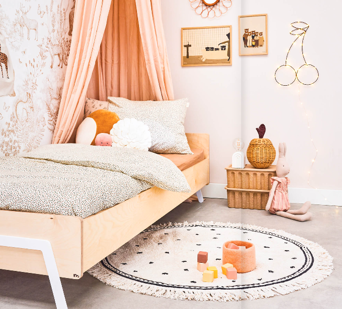 Tapis enfant Ecru à pois noirs