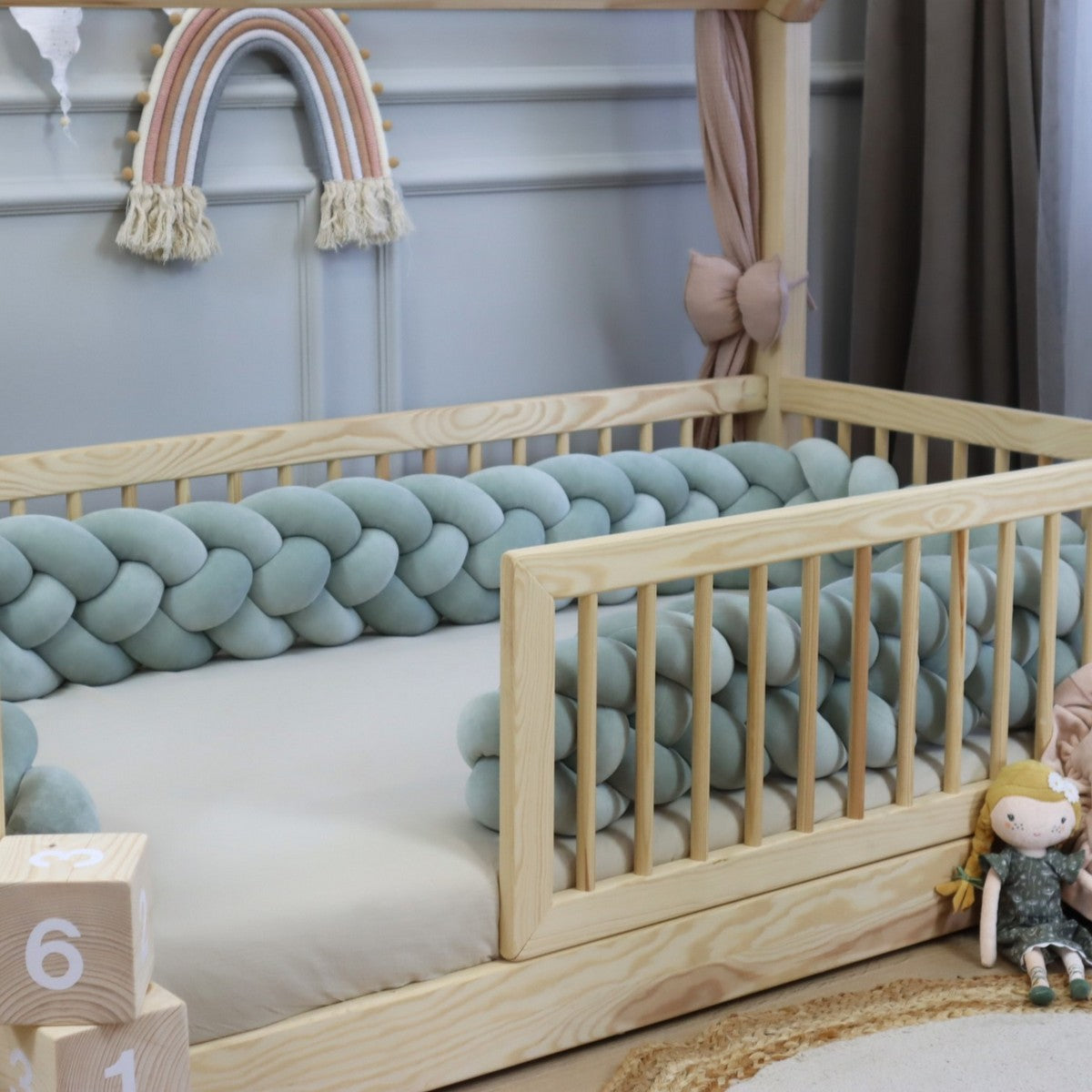 Tresse de lit 4 brins Vert sauge 200cm