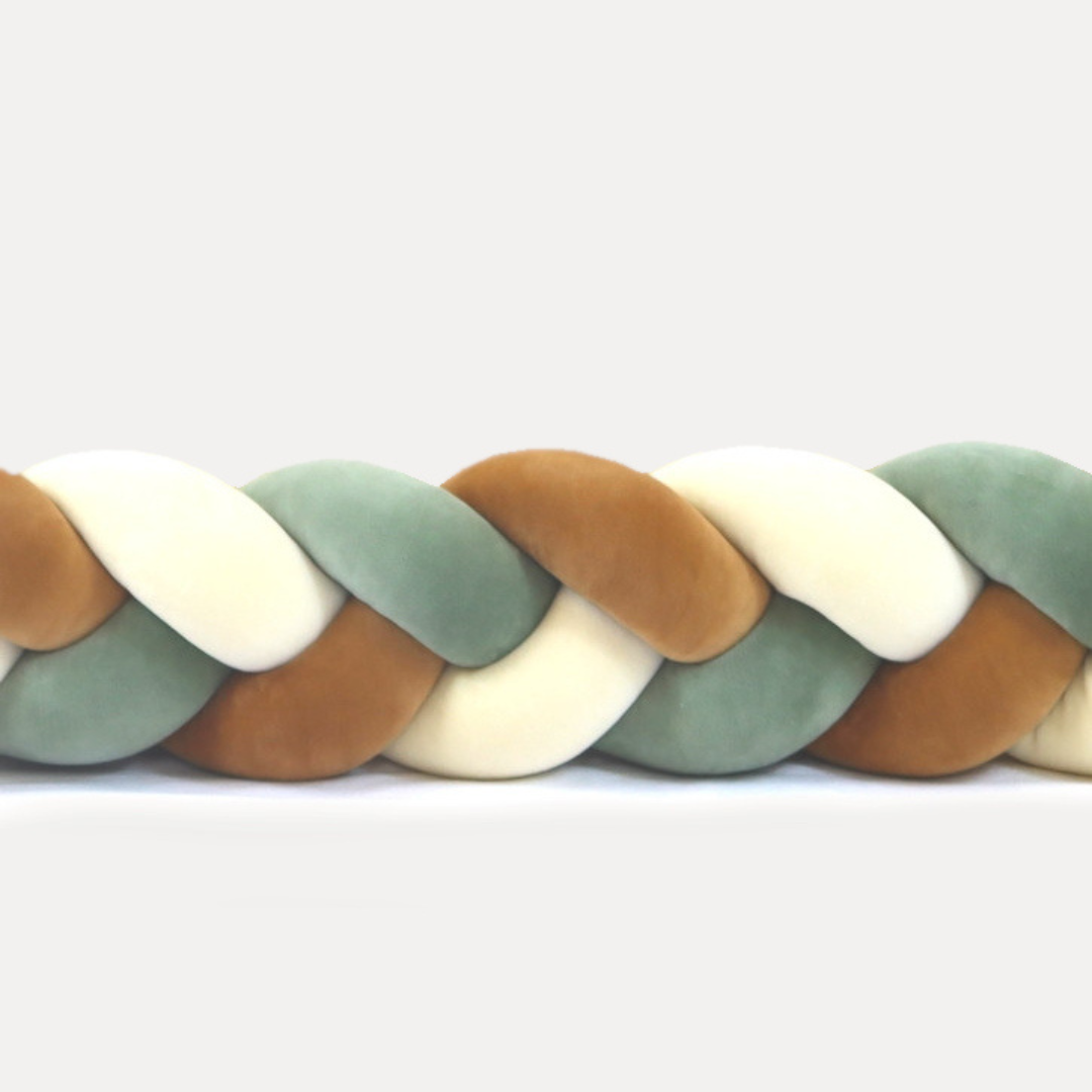 Tresse de lit écru camel & vert 180cm