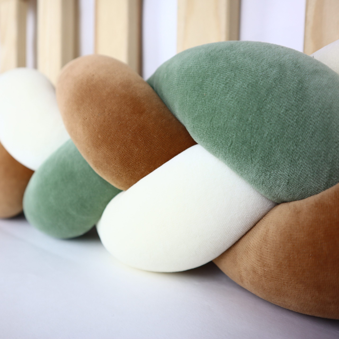 Tresse de lit écru camel & vert 180cm