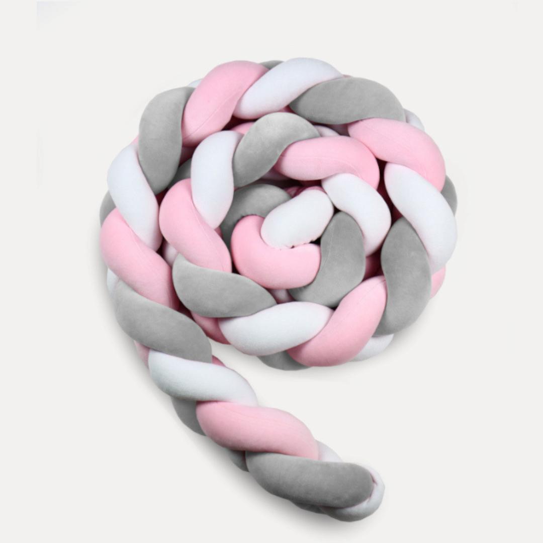Tresse de lit 3 brins Rose gris & blanc