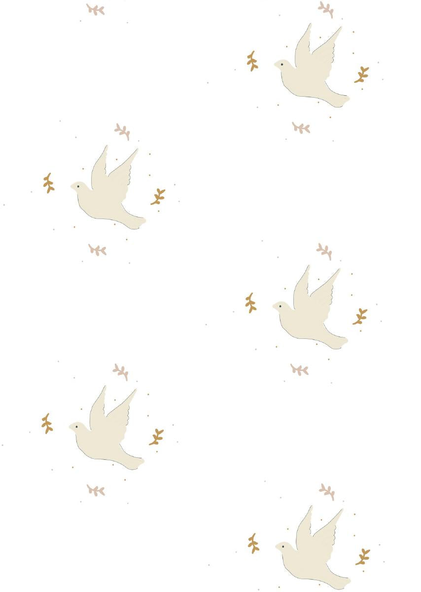 Papier peint chambre enfant motif Oiseaux - Gris clair & Beige