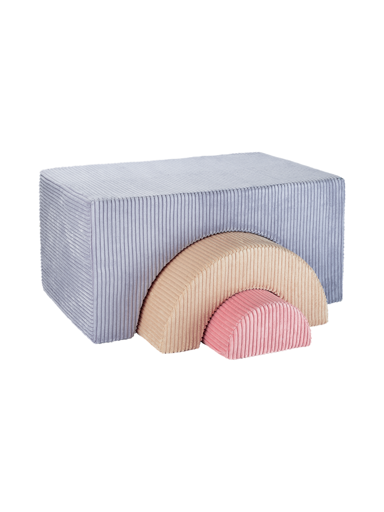 Pouf Montessori arc-en-ciel - Bleu Beige & Rose