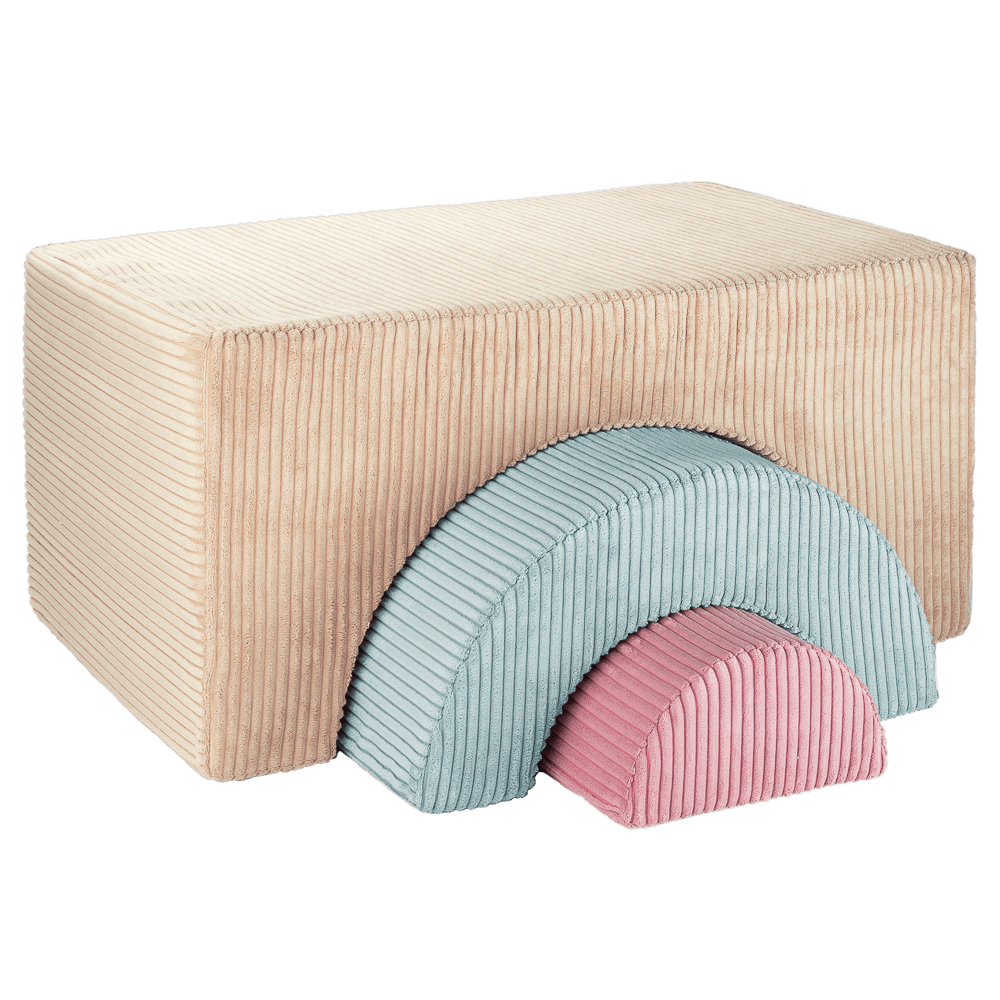 Pouf Montessori arc-en-ciel - Beige Vert & Rose