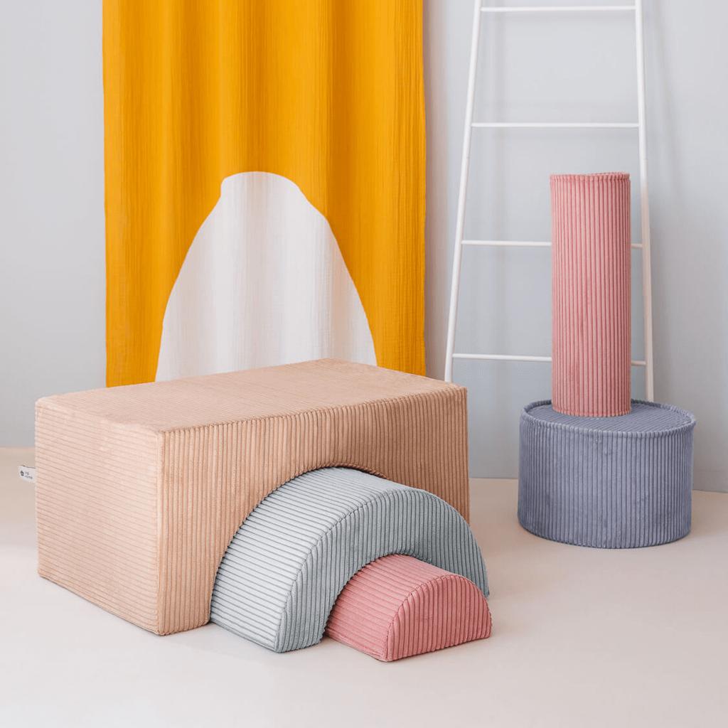 Pouf Montessori arc-en-ciel - Beige Vert & Rose