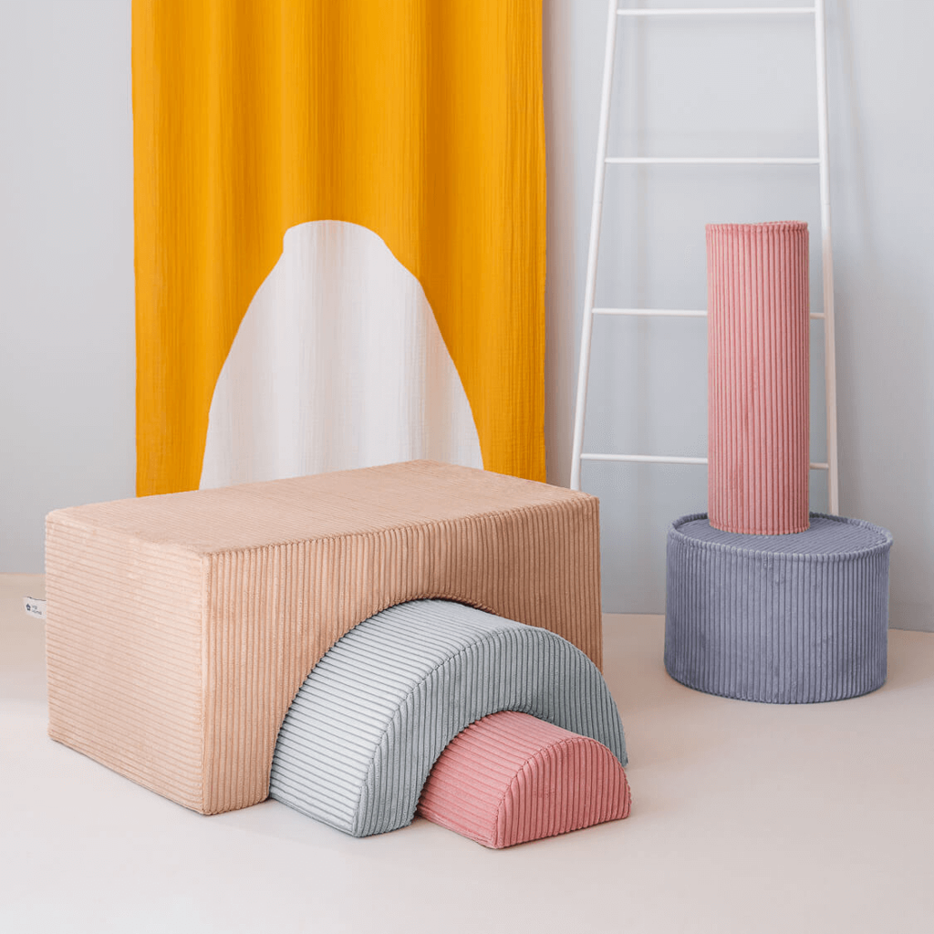 Pouf Montessori arc-en-ciel - Beige Vert & Rose