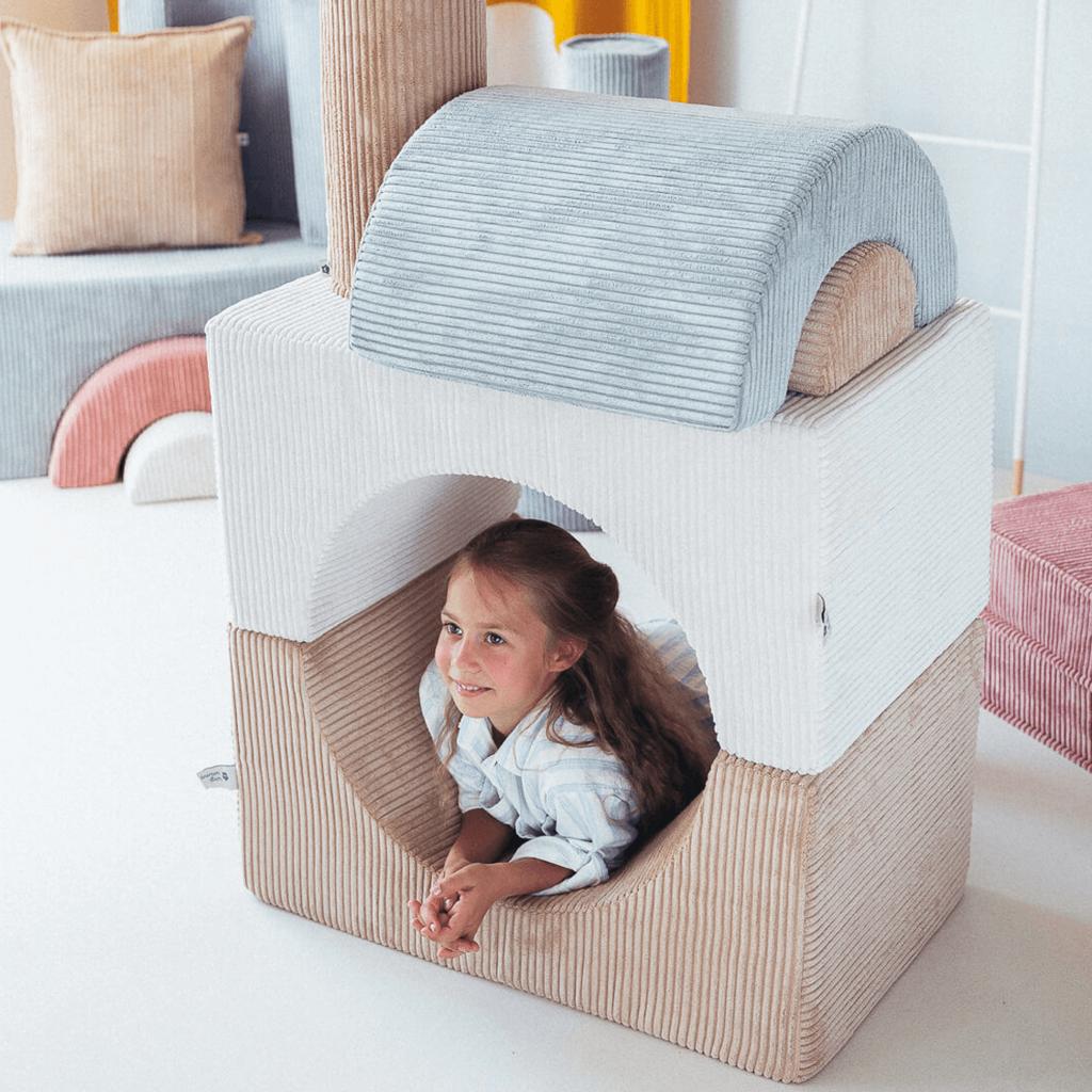 Pouf Montessori arc-en-ciel - Beige Vert & Rose