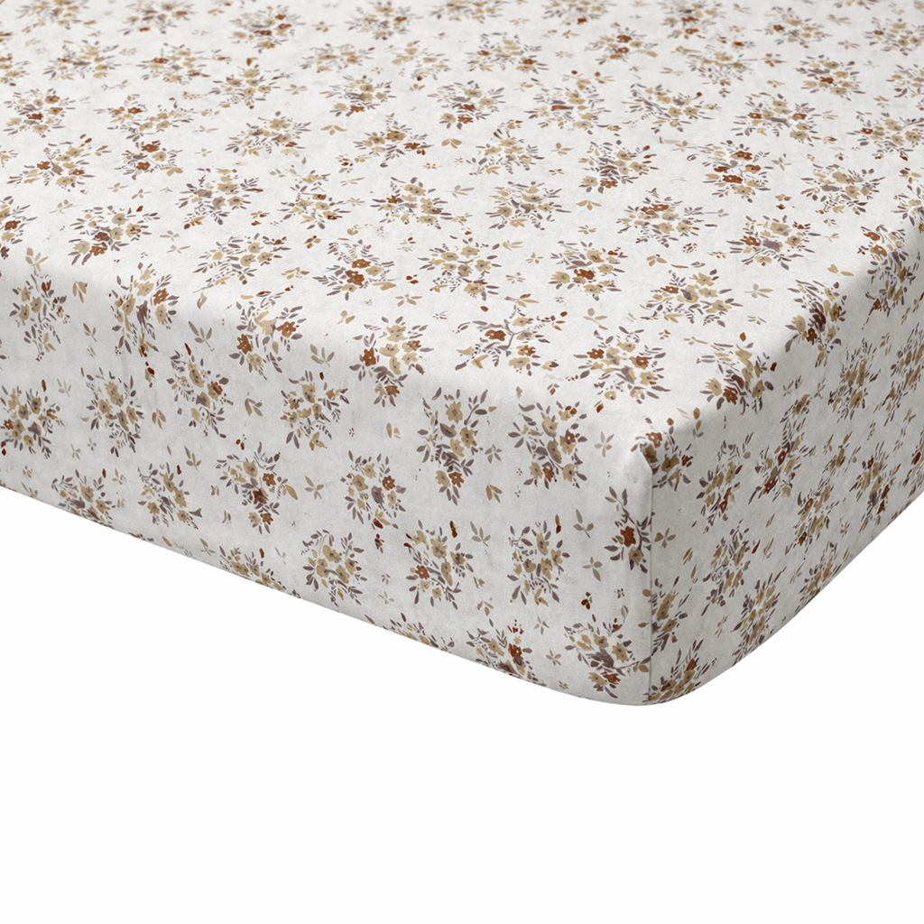 Drap housse double gaze coton fleuri NINA
