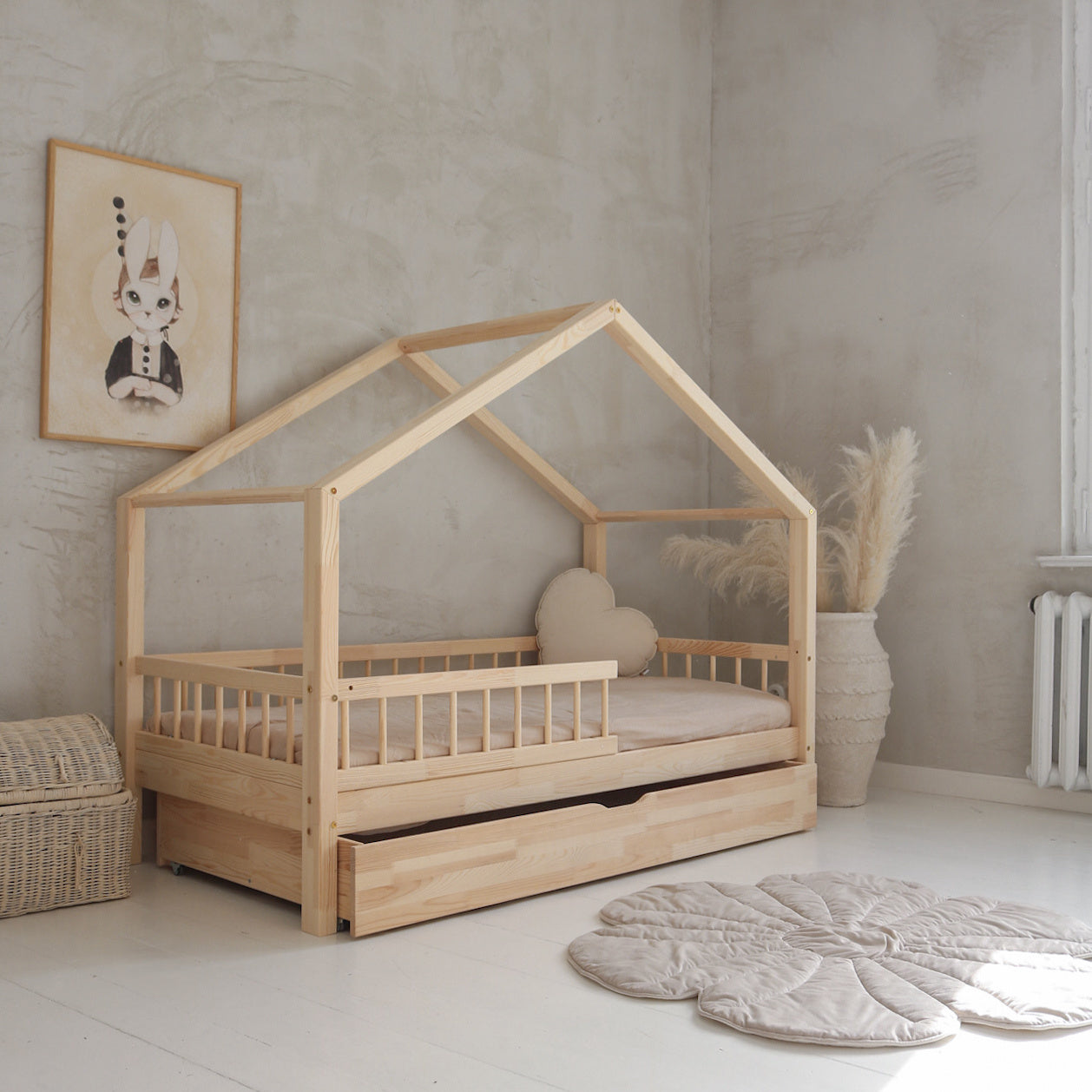 Lit cabane avec tiroir Brieuc 120x200cm