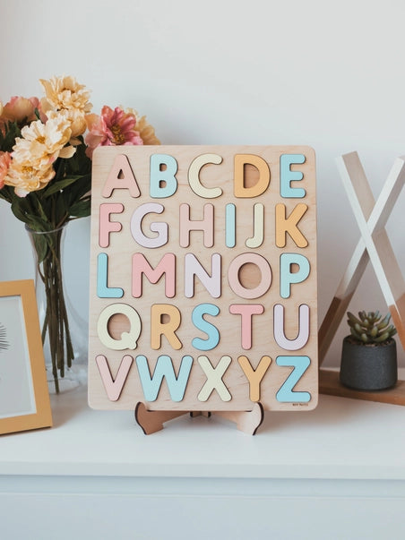 Puzzle alphabet Montessori en bois Pastel