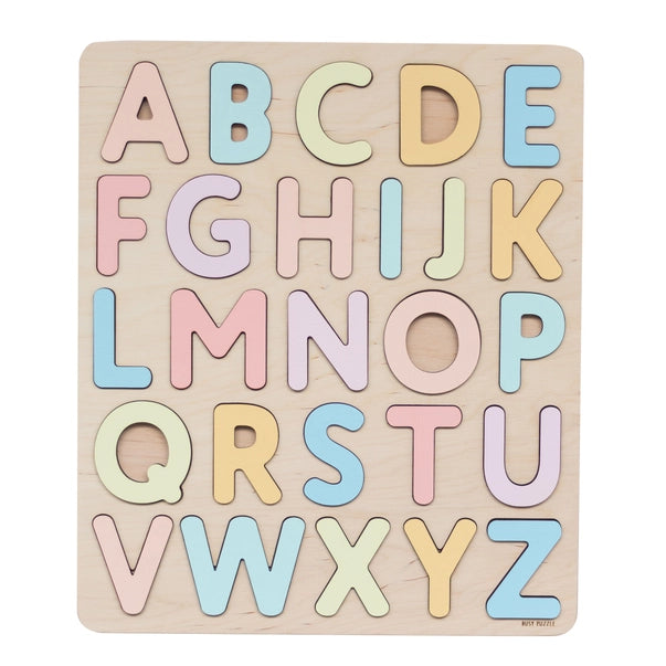 Puzzle alphabet Montessori en bois Pastel