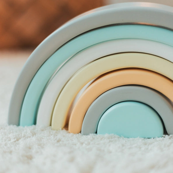 Arc-en-ciel Montessori en bois Pastel bleu