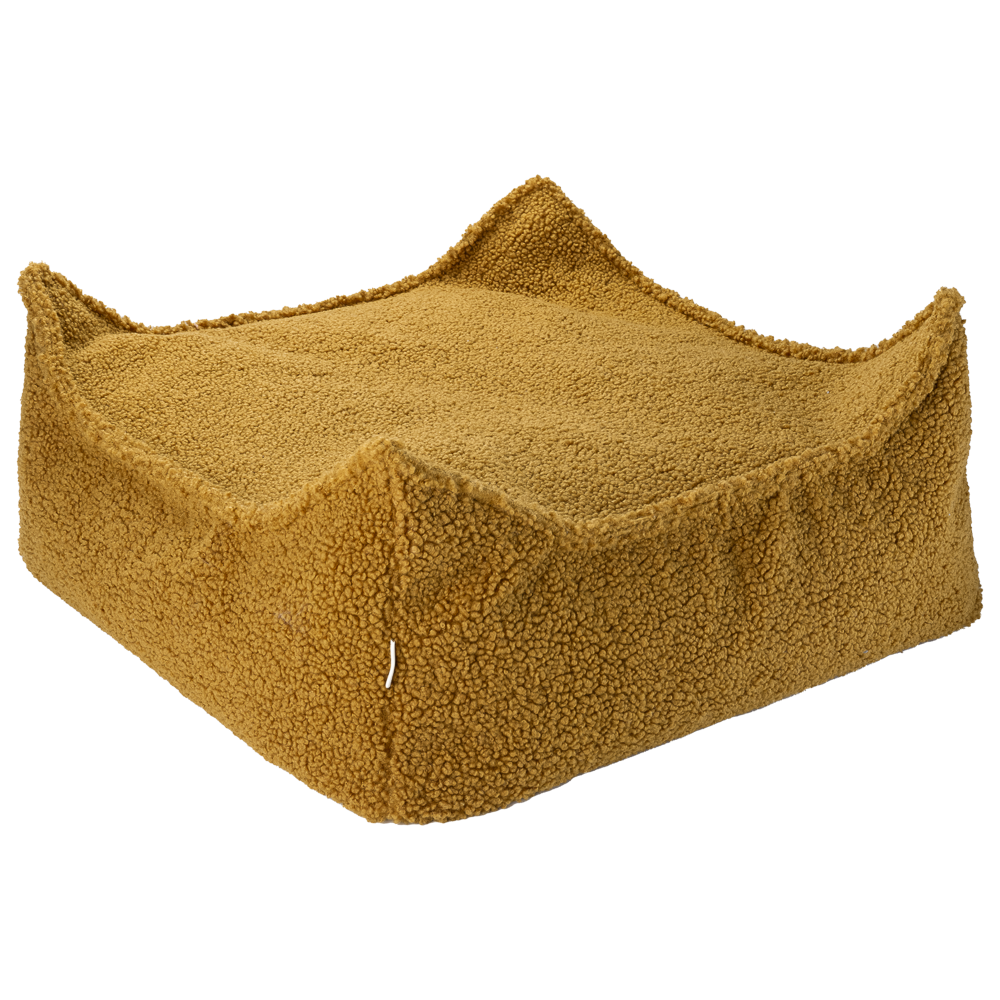 Pouf carré bouclette Jaune moutarde