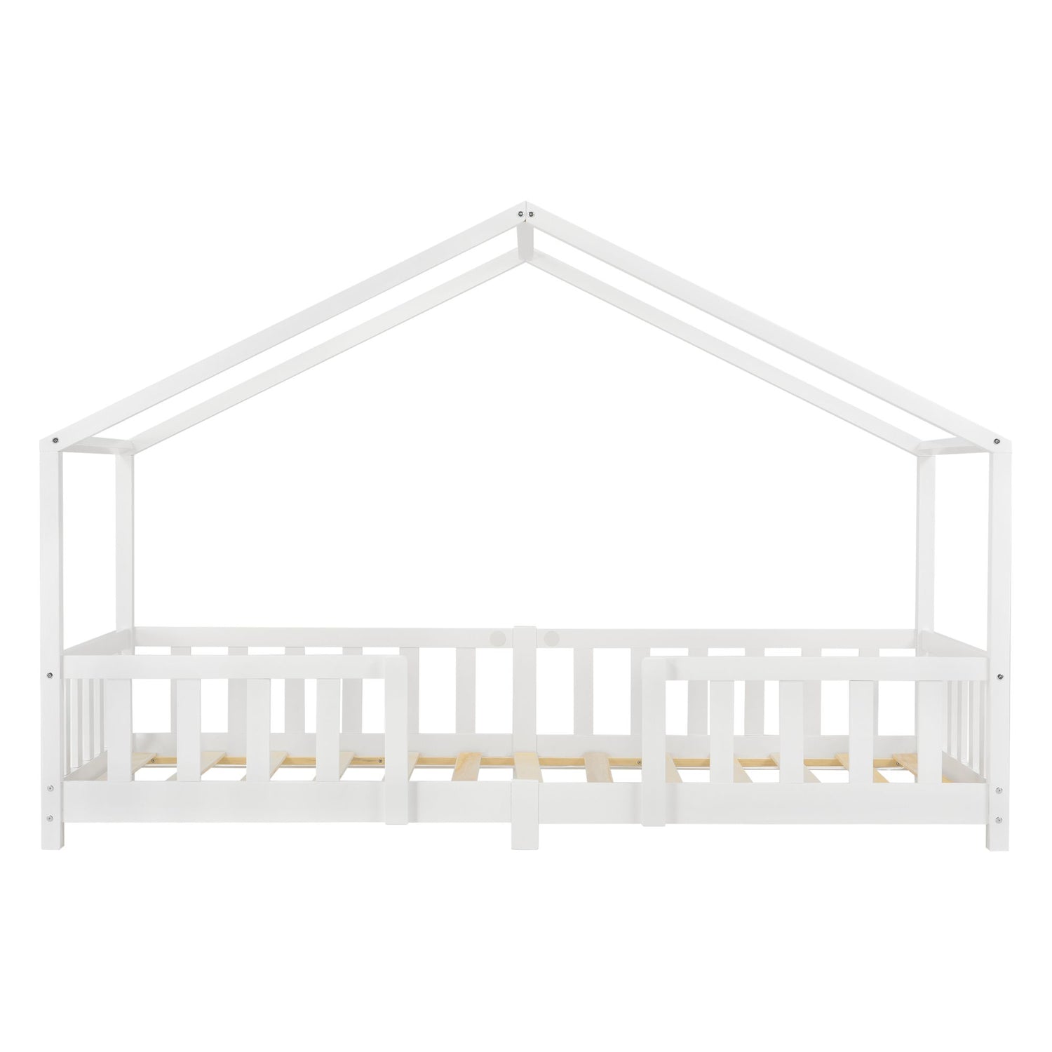 Lit cabane avec barrière + matelas - 90x200cm - Blanc