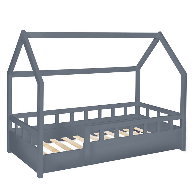 Lit cabane gris avec barrière