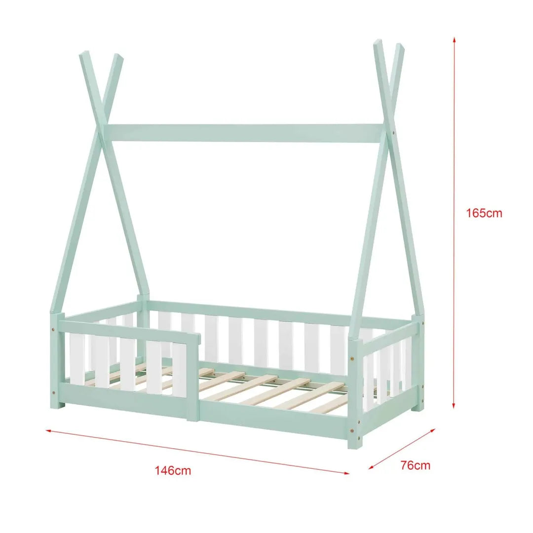 Lit tipi 70x140cm avec barrière - Vert & Blanc
