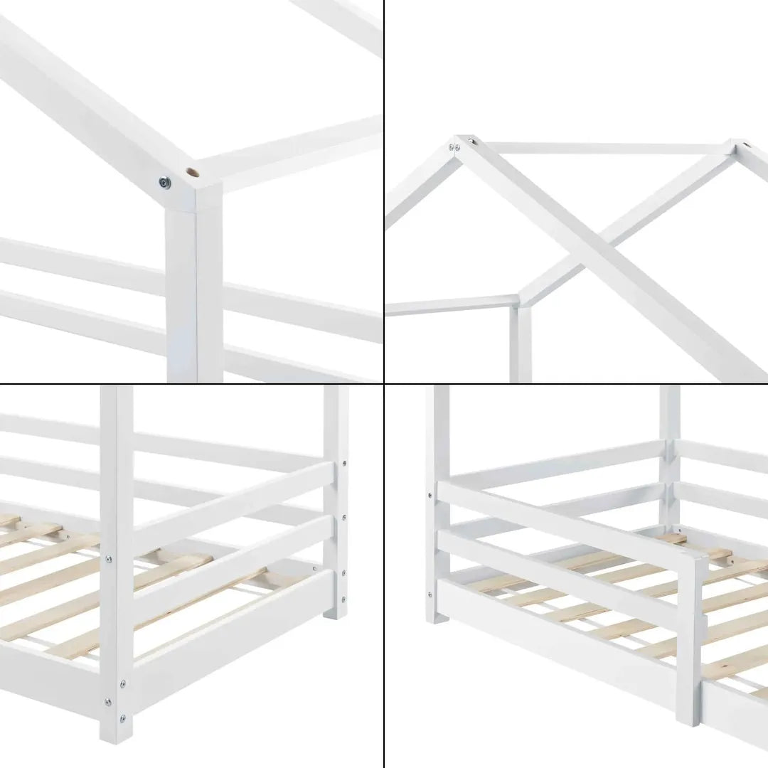 Lit cabane avec barrière 70x140cm - Blanc