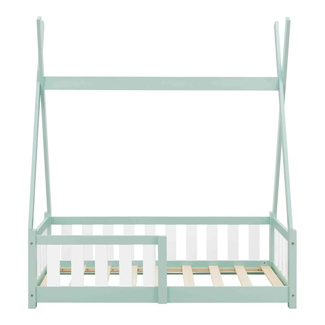 Lit tipi 70x140cm avec barrière - Vert & Blanc