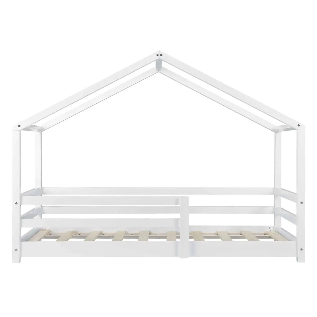 Lit cabane avec barrière 70x140cm - Blanc