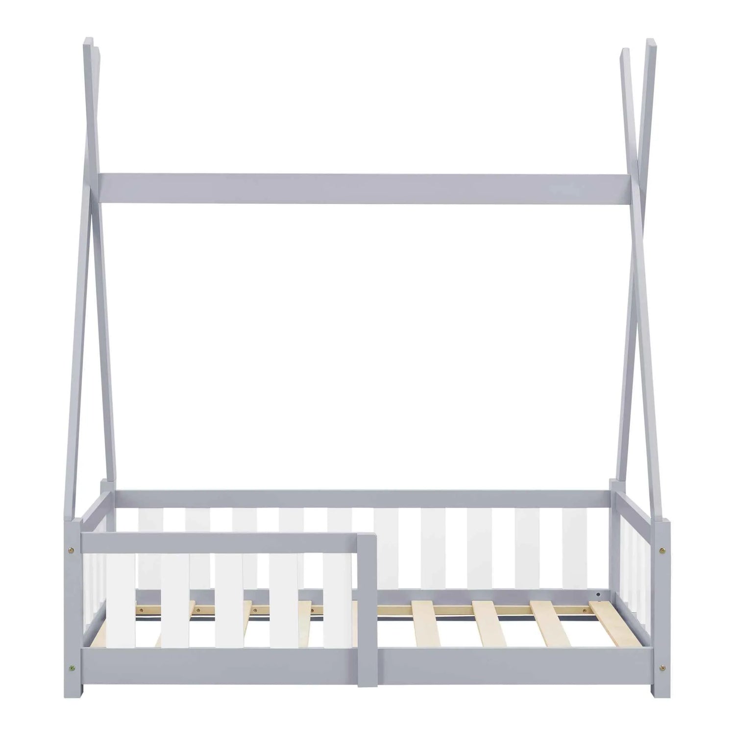 Lit tipi 70x140cm avec barrière - Gris & blanc