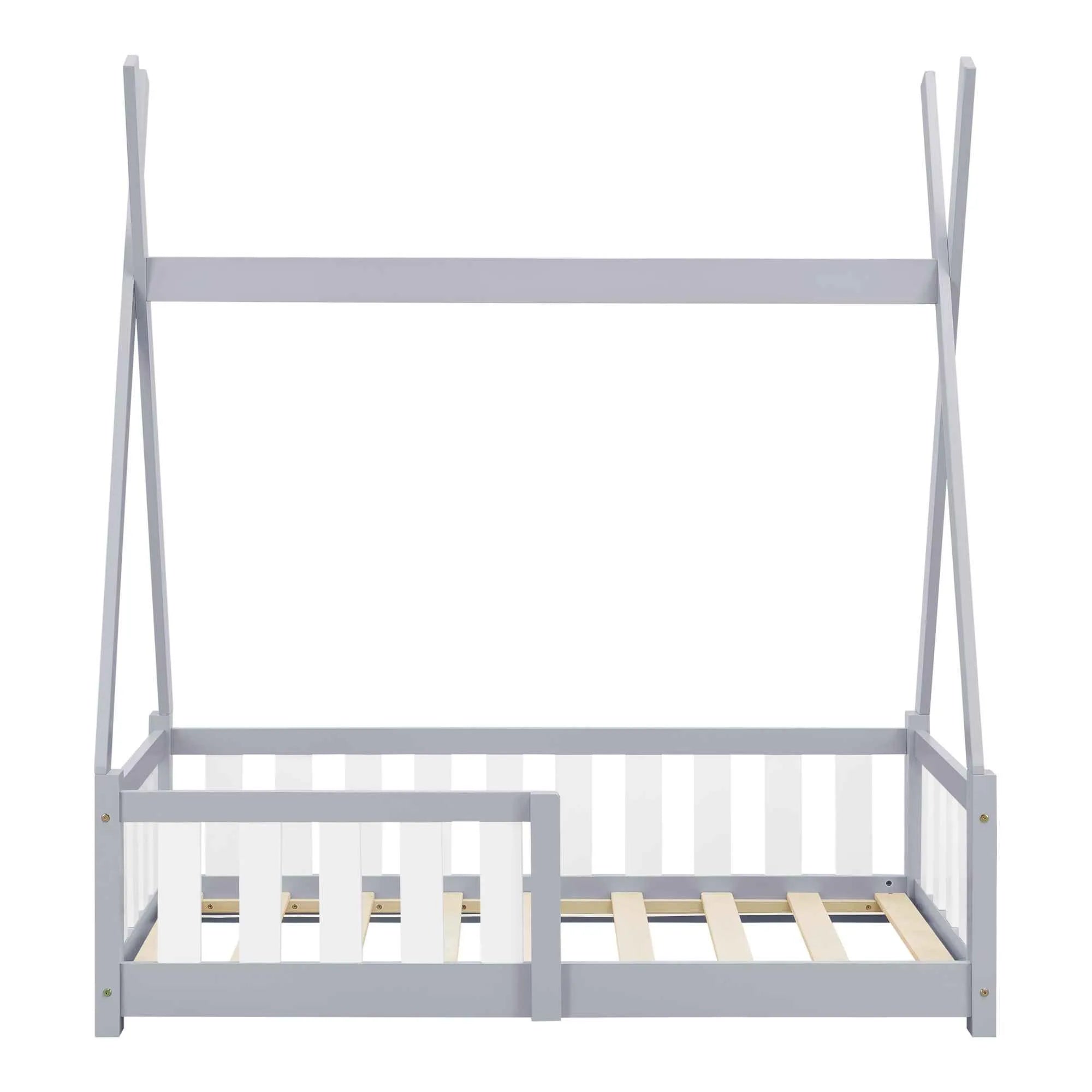 Tipi bed 70x140cm met barrière - Grijs & wit
