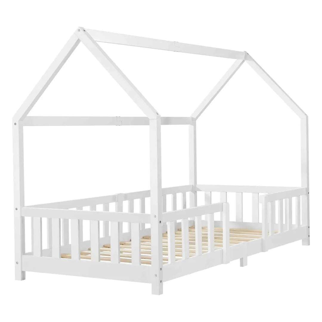 Lit cabane avec barrière - 90x200 cm - Blanc