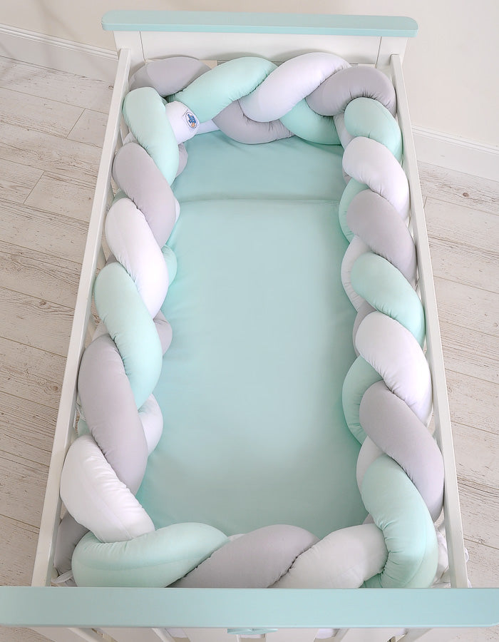 Grande Tresse de lit XXL Blanc & Gris & Menthe