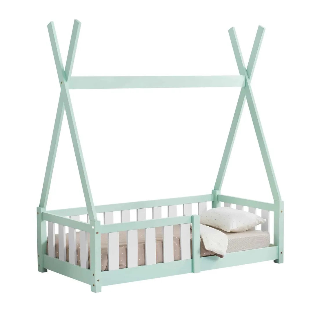 Lit tipi 70x140cm avec barrière - Vert & Blanc