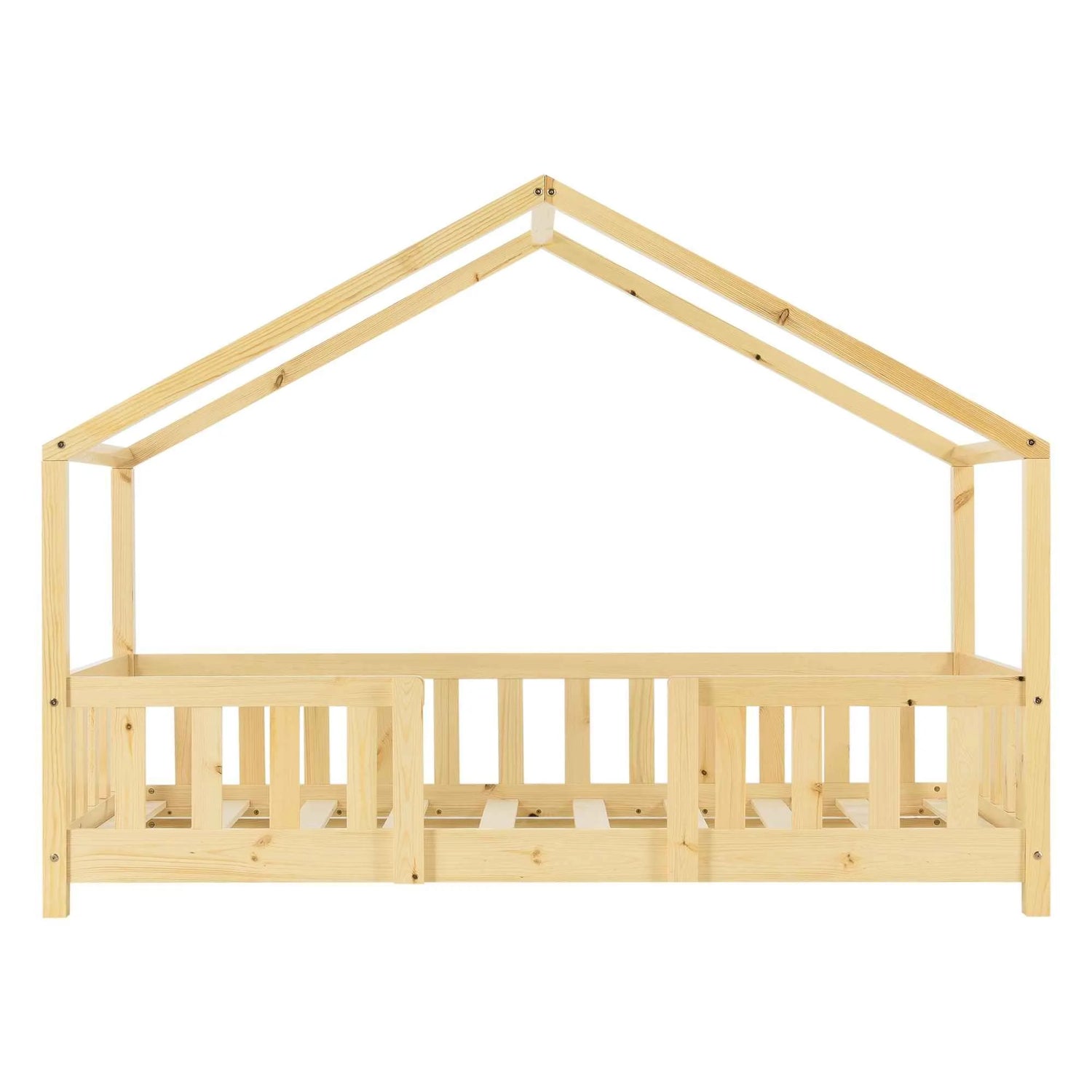 Lit cabane avec barrière 70x140cm - Bois naturel