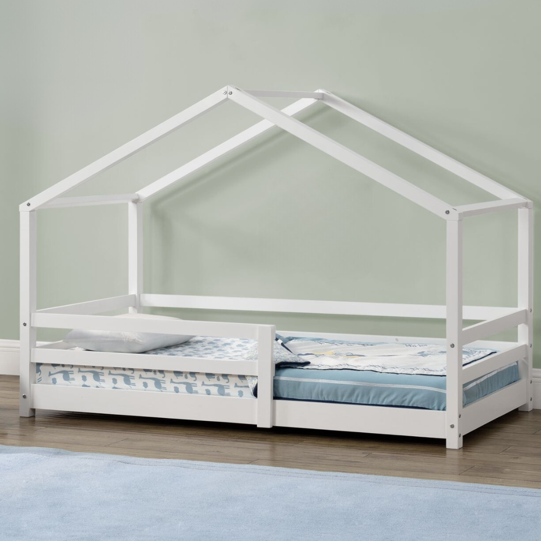 Lit cabane avec barrière 70x140cm - Blanc