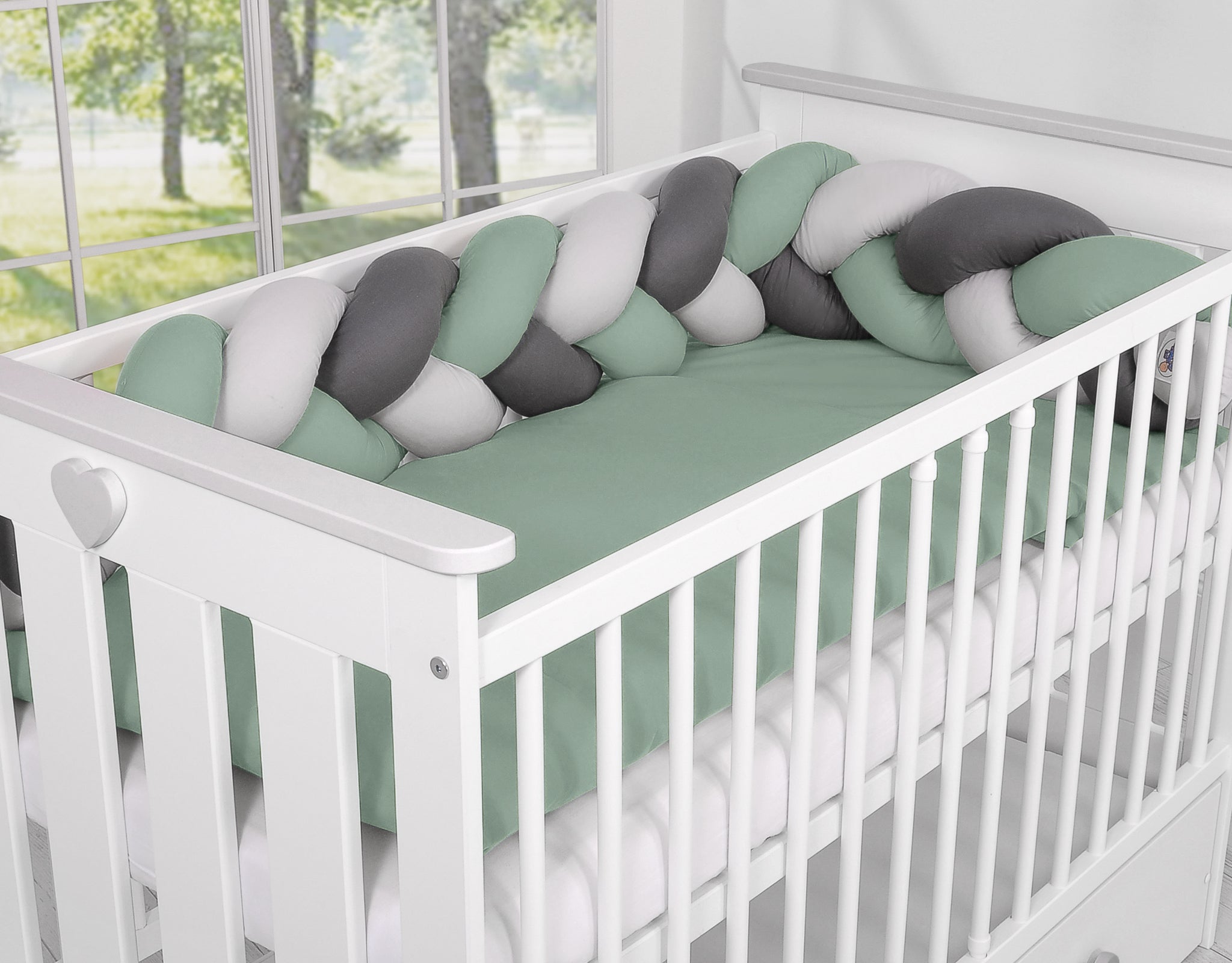 Tresse de lit Vert Gris clair & Gris foncé