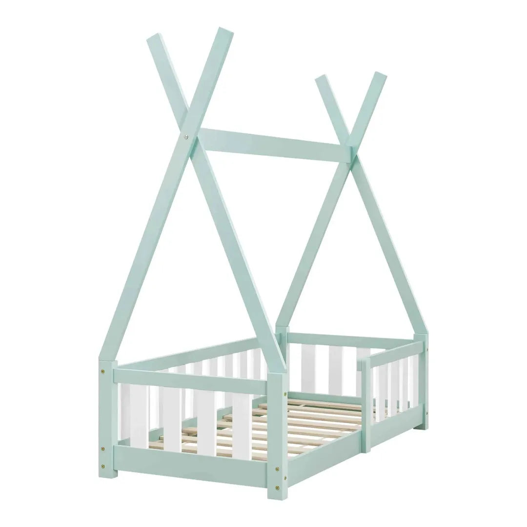 Lit tipi 70x140cm avec barrière - Vert & Blanc