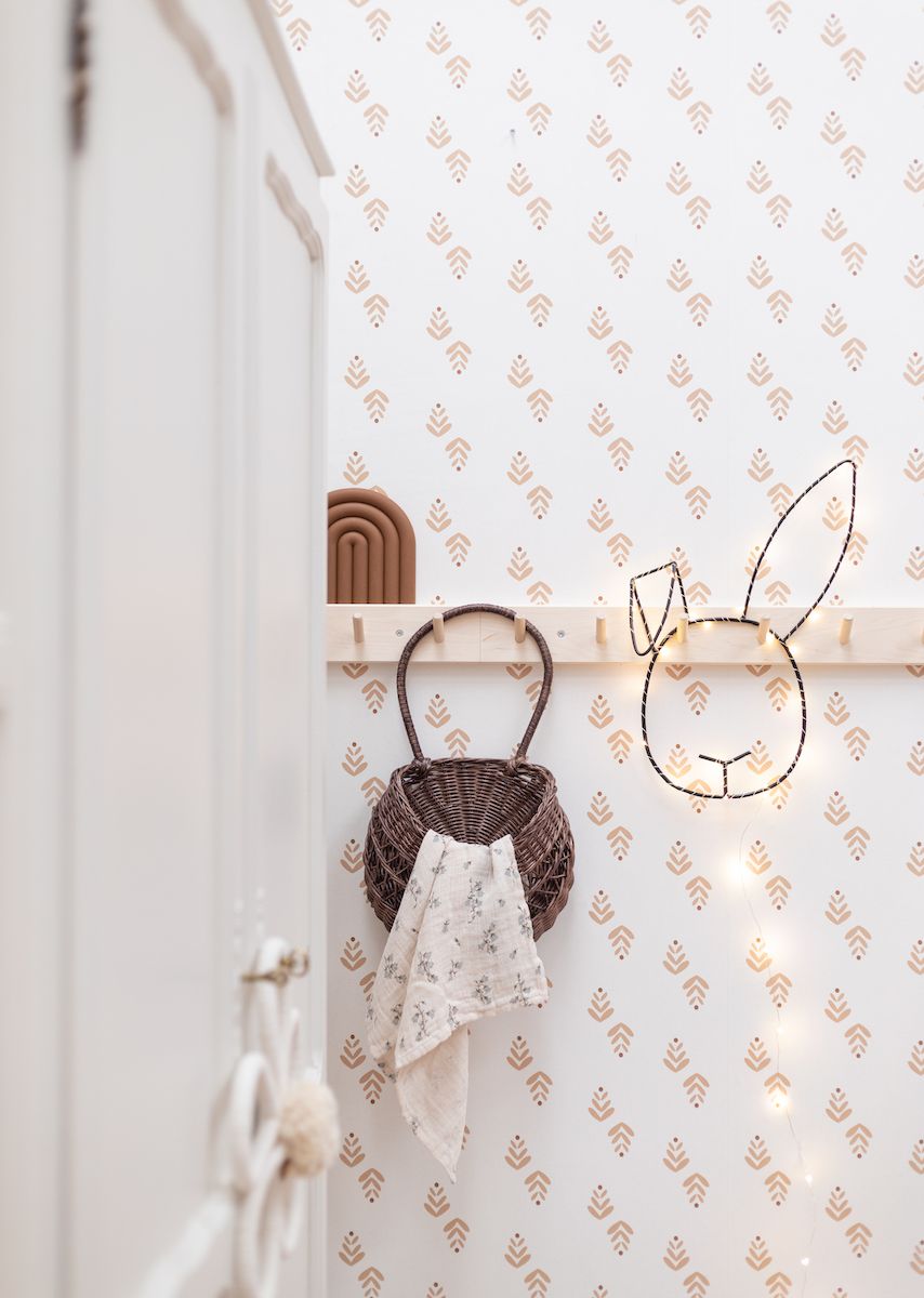 Kinderkamerbehang Leaves - Roze & Terracotta