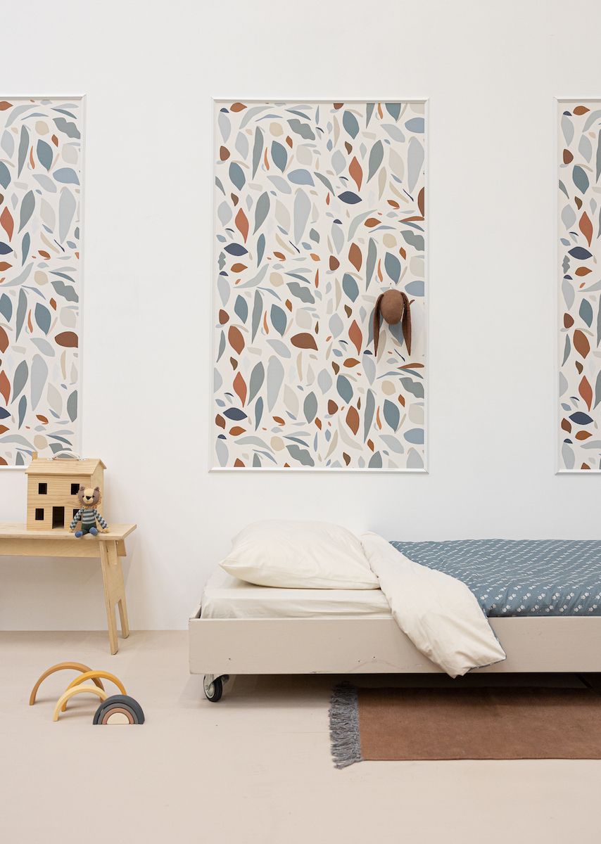 Papier peint chambre enfant motif fruits - Bleu & Terracotta