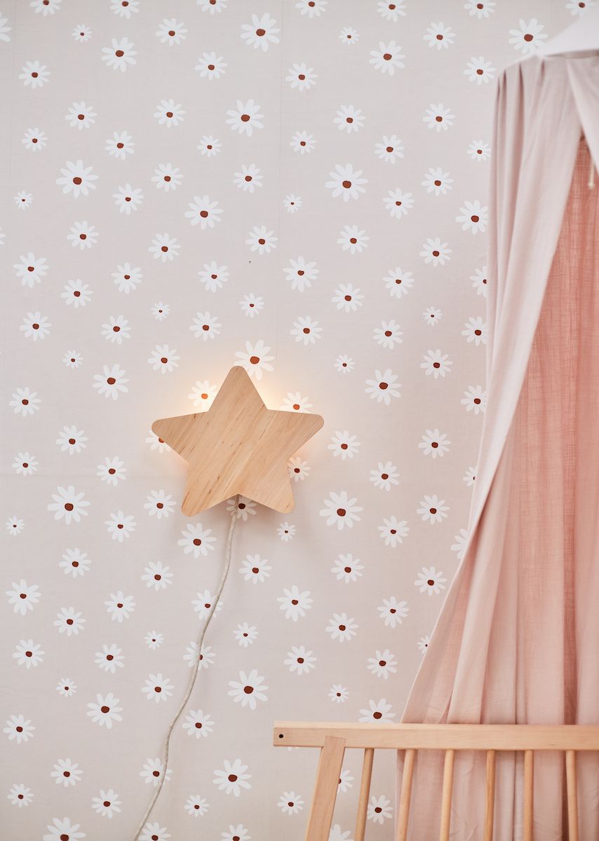 Papier peint chambre enfant Marguerites - Rose nude & Blanc