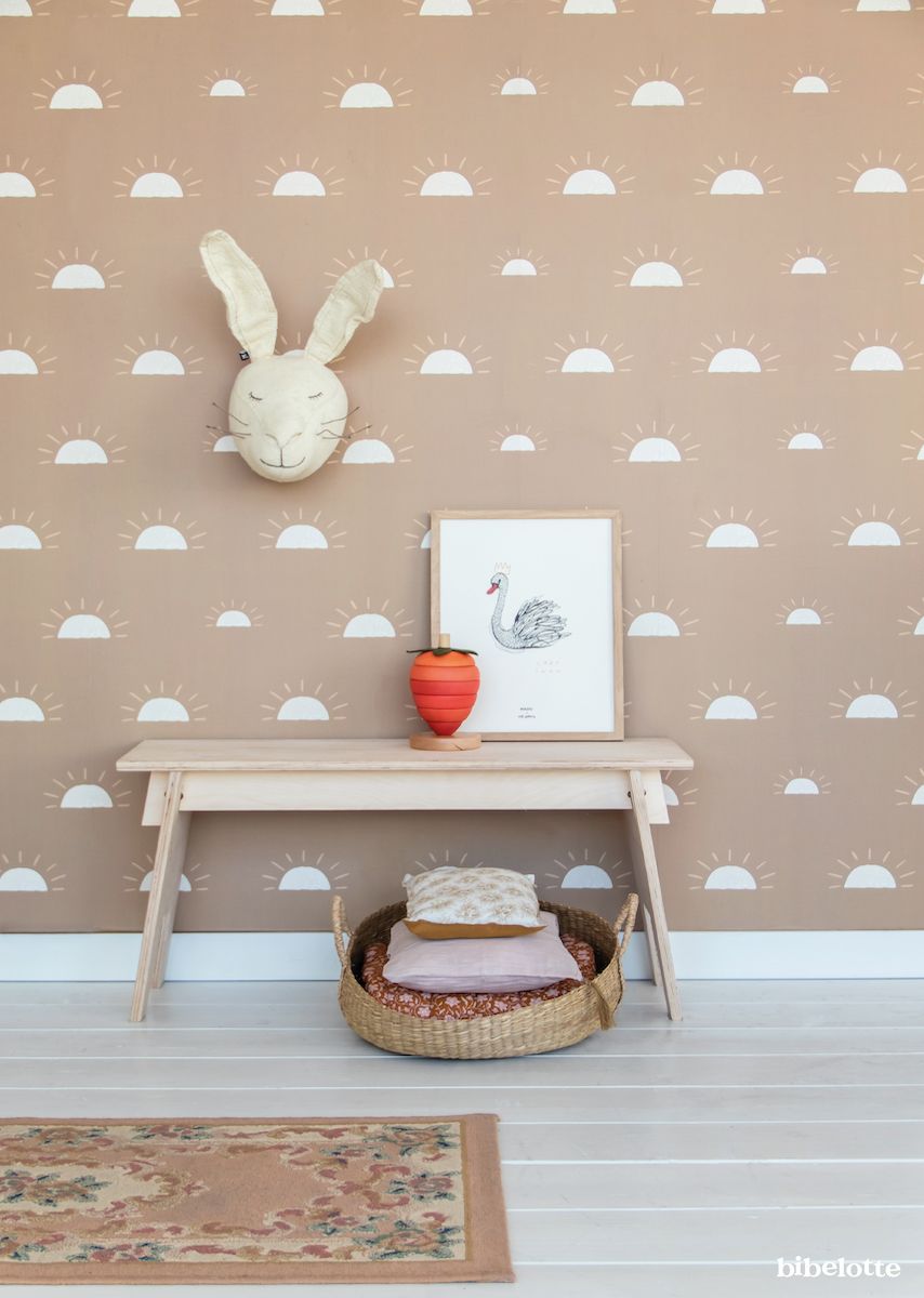 Papier peint chambre enfant Soleil - Marron glacé & Blanc