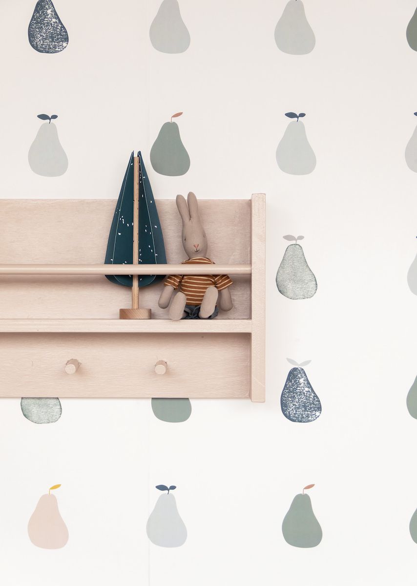 Papier peint chambre enfant Poires - Vert Sauge & Beige
