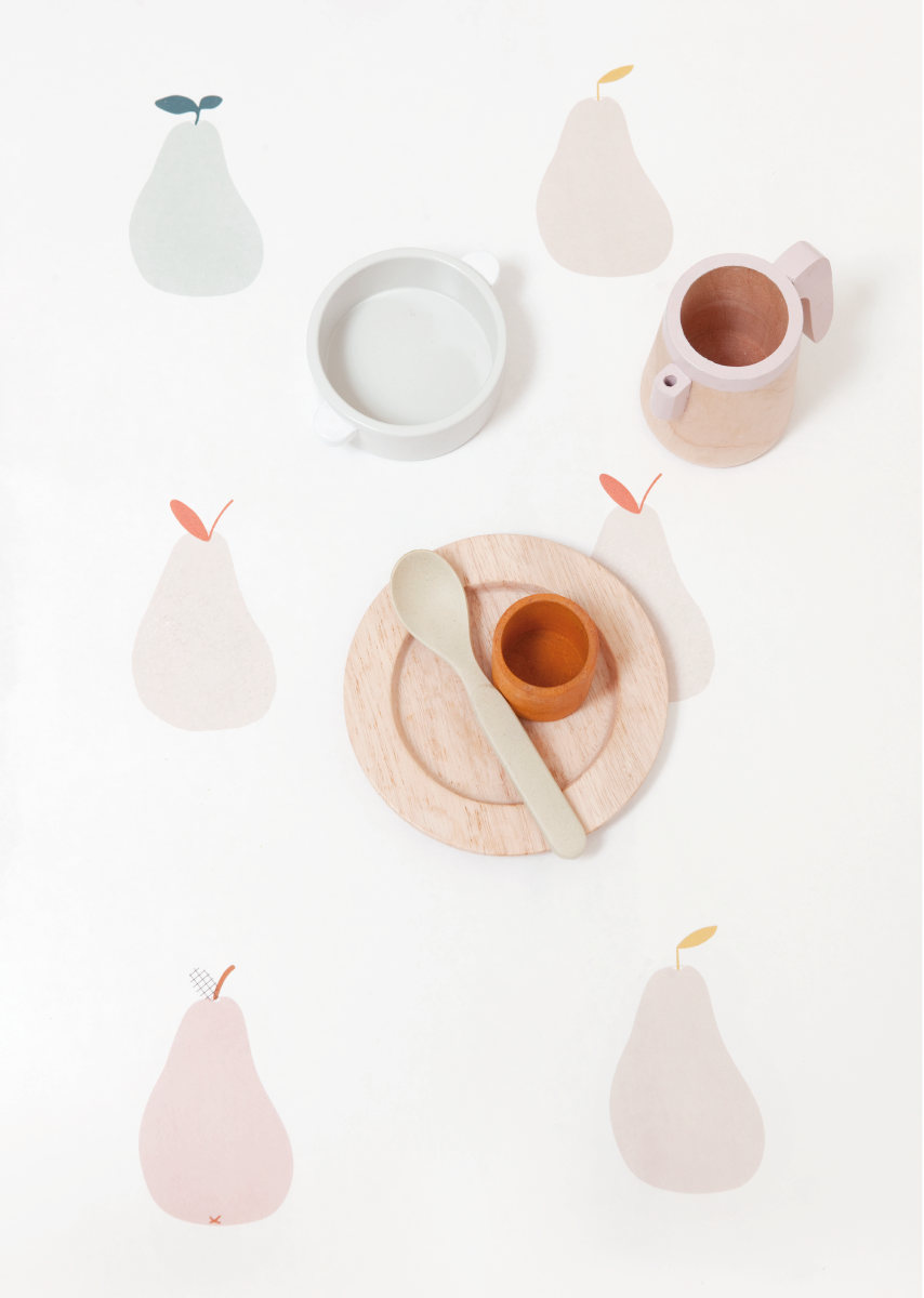 Papier peint chambre enfant motif Poires - Rose & Vert sauge