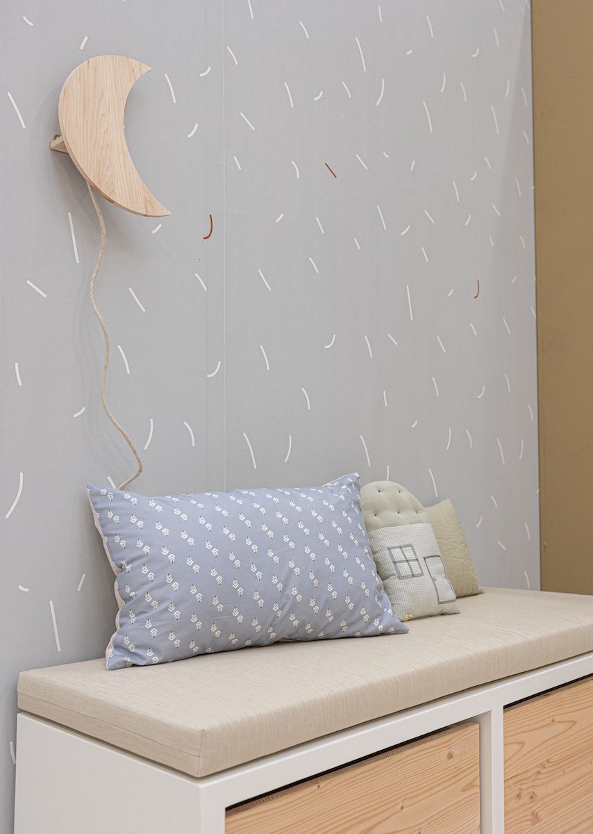 Papier peint chambre enfant Vermicelle - Vert sauge & Blanc