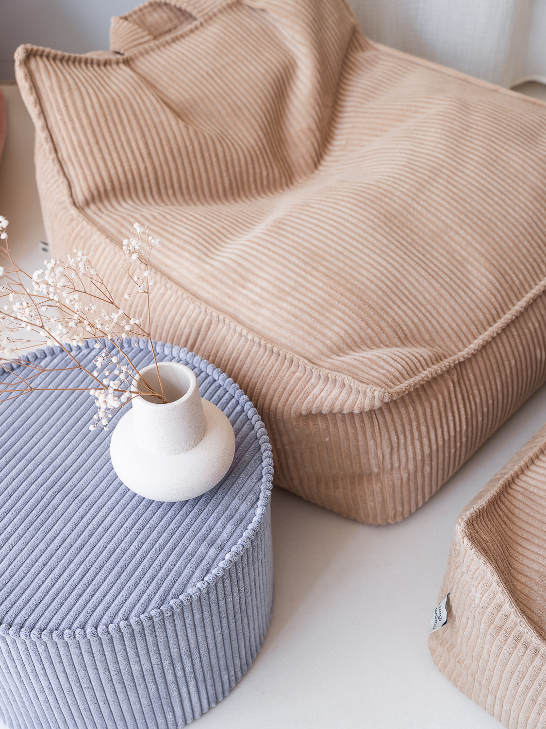 Beige fluwelen fauteuil