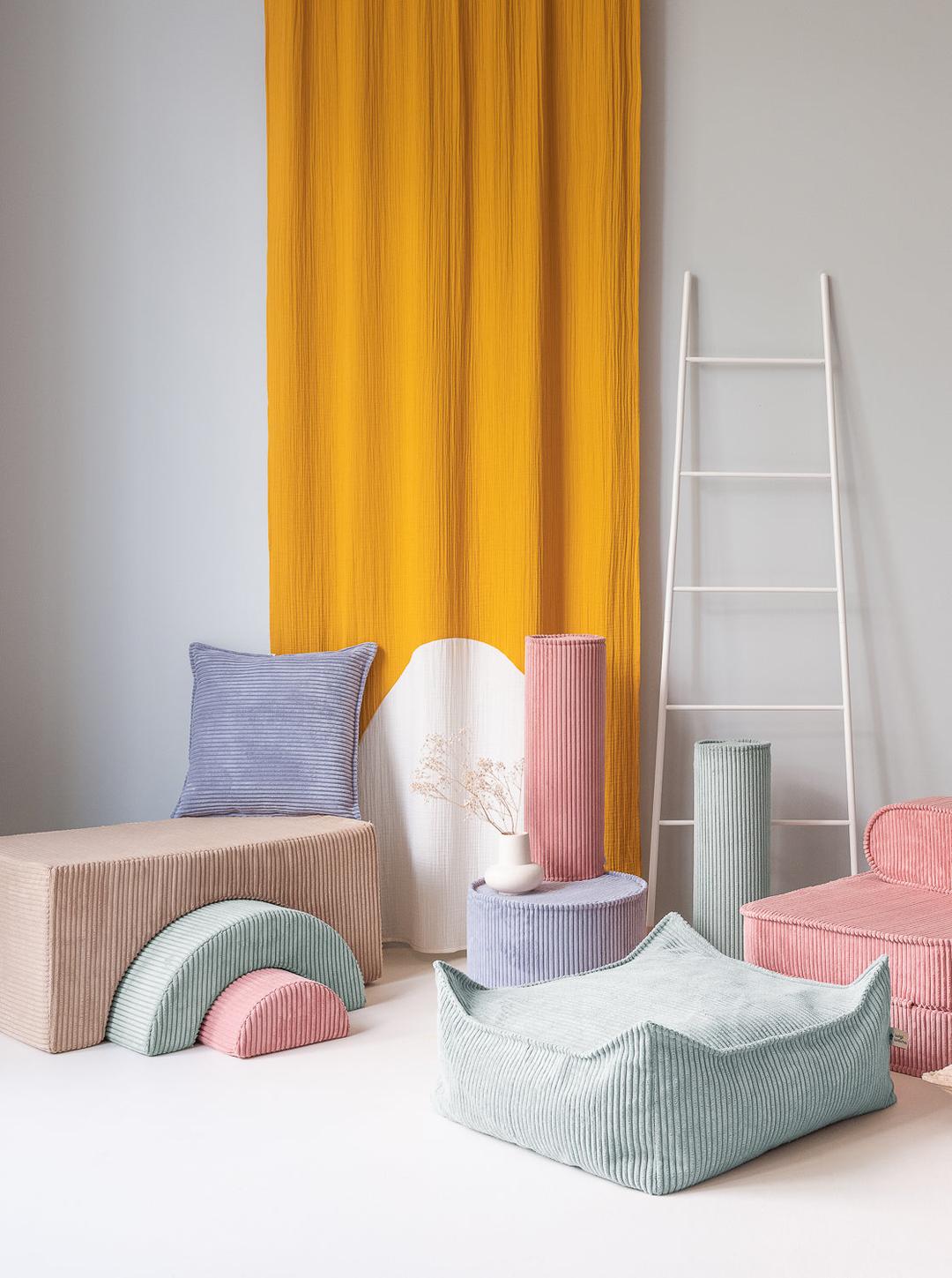 Pouf Montessori arc-en-ciel - Beige Vert & Rose