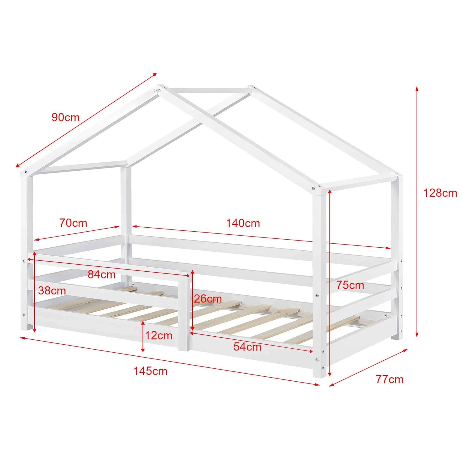 Lit cabane avec barrière 70x140cm - Blanc